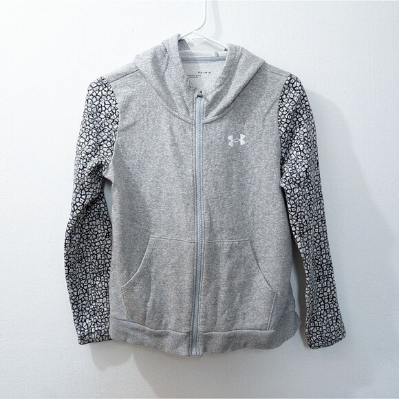 Under Armour Rival Gray Full Zip Active Hooded Sweatshirt, Girls Youth Large - Picture 1 of 14